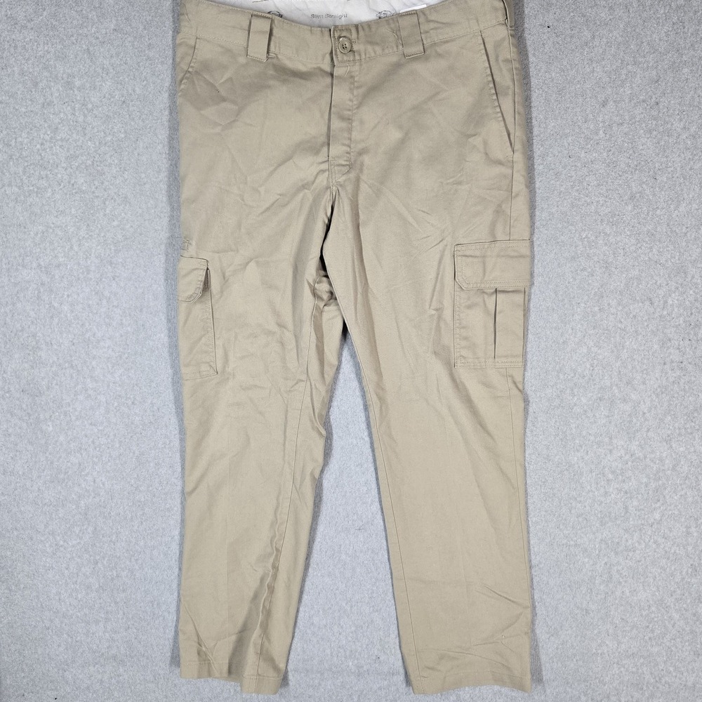 Dickies Men Pants 36X32 Khaki Cargo Flex Slim Straight 31" Inseam Logo Outdoor